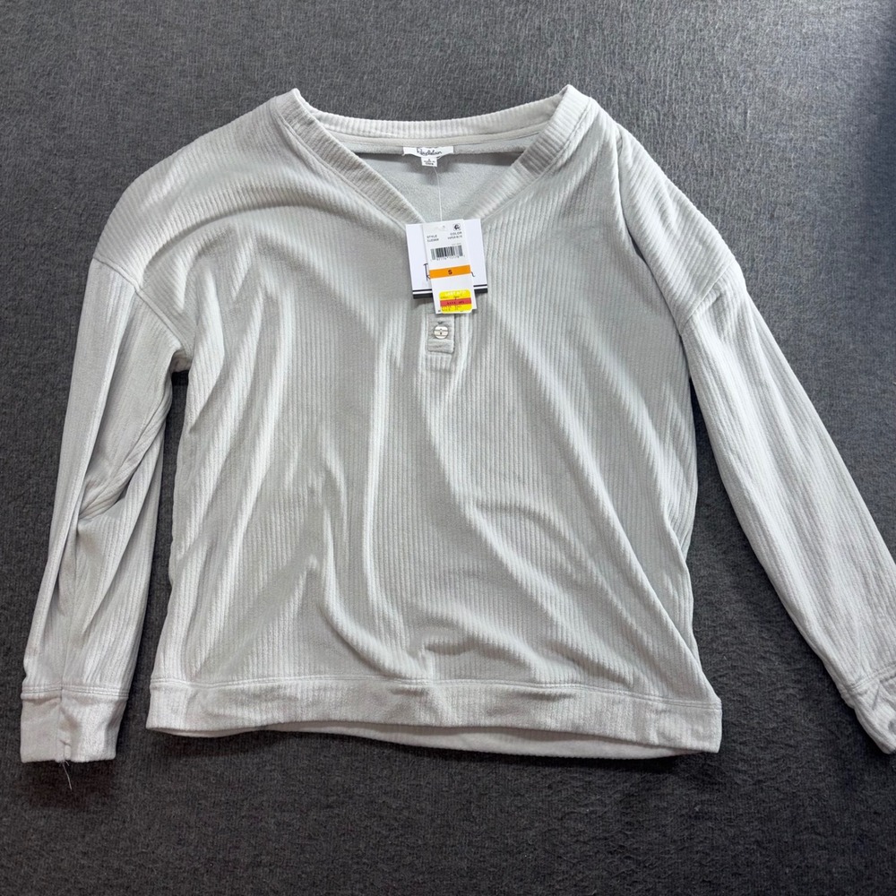 Roudelain Women Vapor Blue Ribbed Henley Lounge Top EJJE580M Small NWT